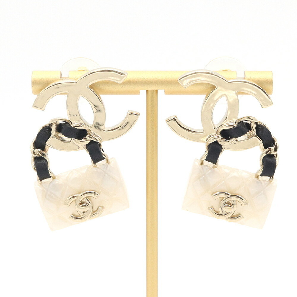 CHANEL Black Leather Logo Earrings